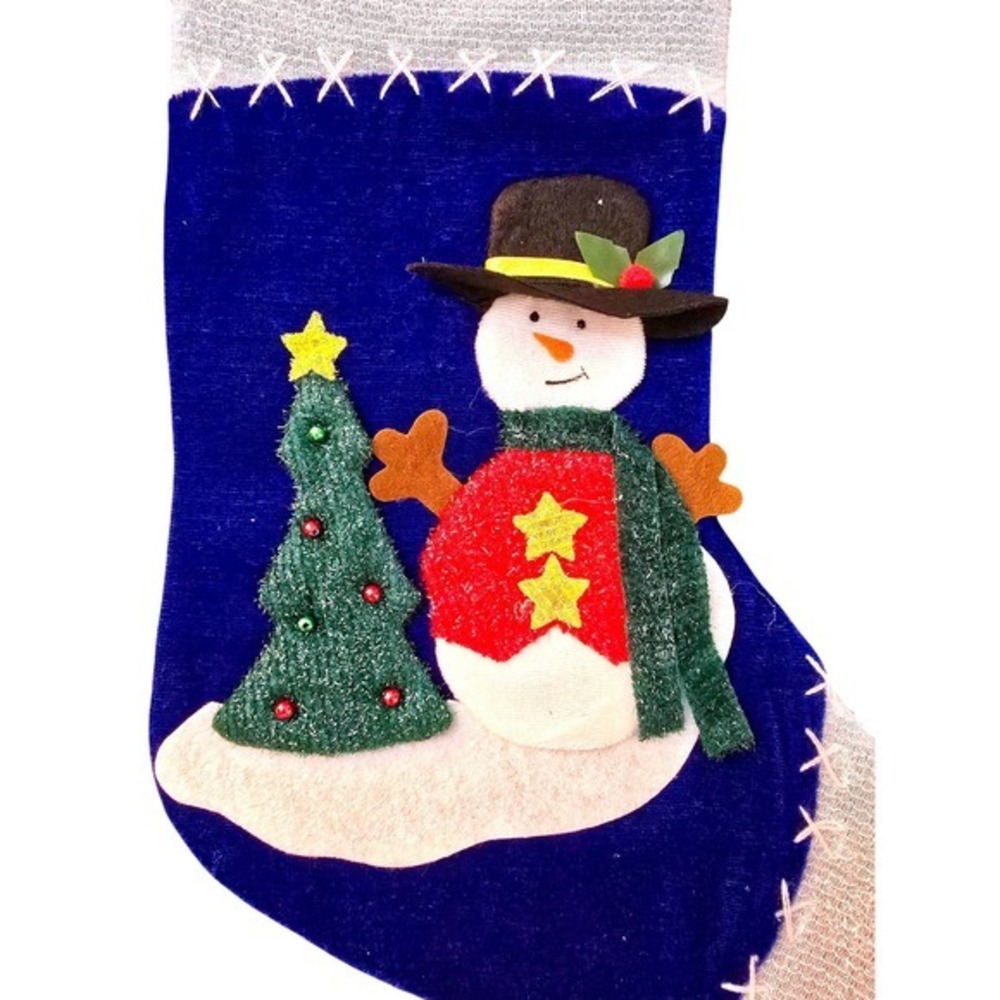 NWT Christmas Eve Blue Snowman Tree Felt Holiday Stocking‎
